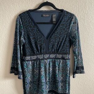 Axcess Navy and Teal Patterned Blouse